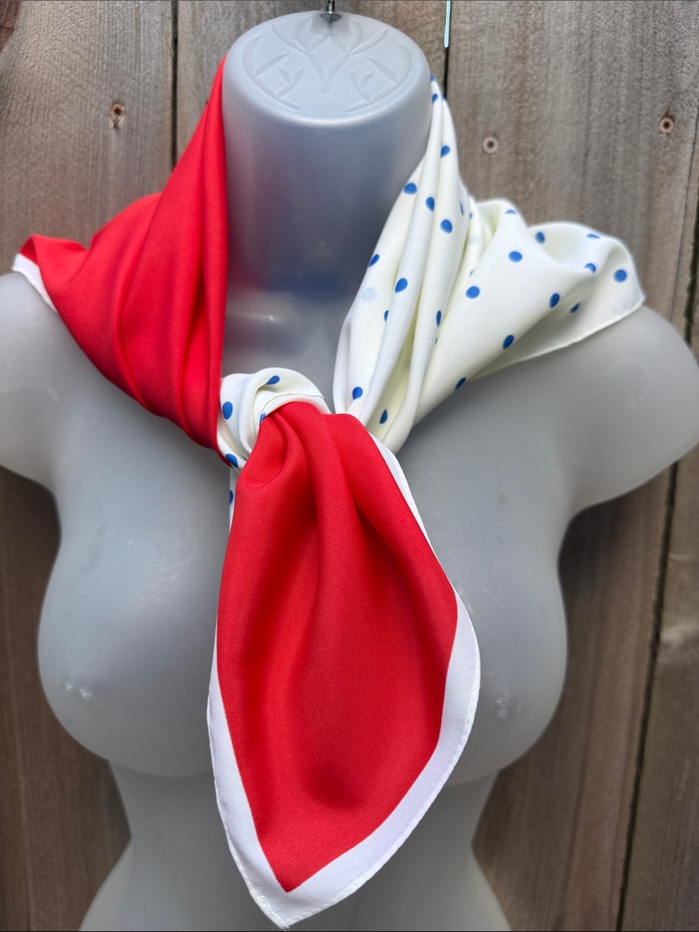 Vintage Polka Dot & Stripe Square Scarf | Red Blue White 1970s